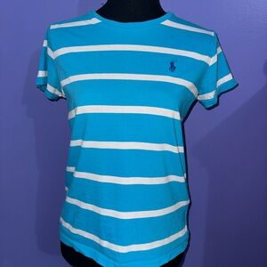 Ralph Lauren Blue and White Striped Polo T-Shirt